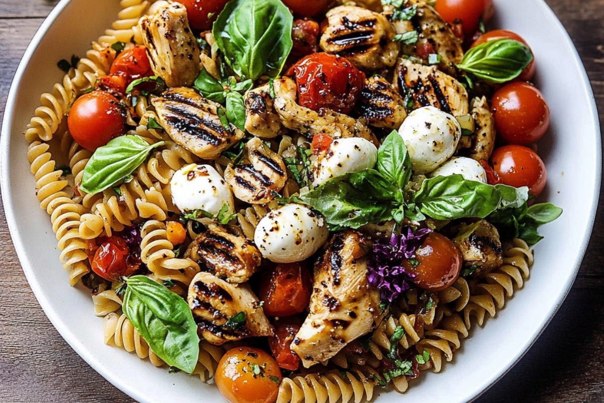 Delicious Caprese Chicken Pasta Salad