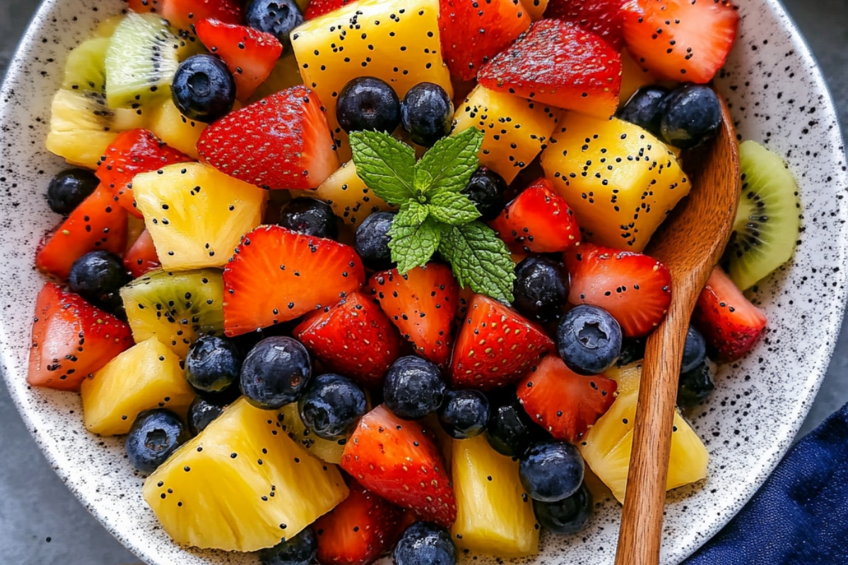 Fresh Fruit Salad with Delightful Honey Lime Poppy Seed Dressing